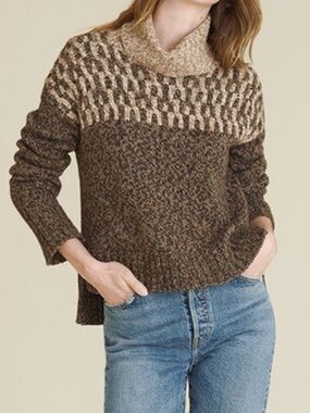 Veronica Beard Bia Fair Isle Nordic Turtleneck Sweater Brown Sz S Wool Cashmere